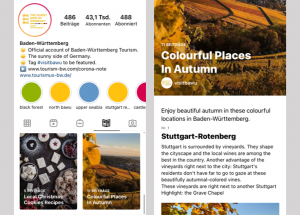 Instagram Account visitbawu, Instagram Guides am Beispiel "Colourful Places in Baden-Württemberg"